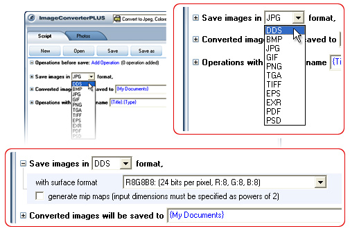 Convert DICOM  to DDS. Avaible settings for DDS file format.