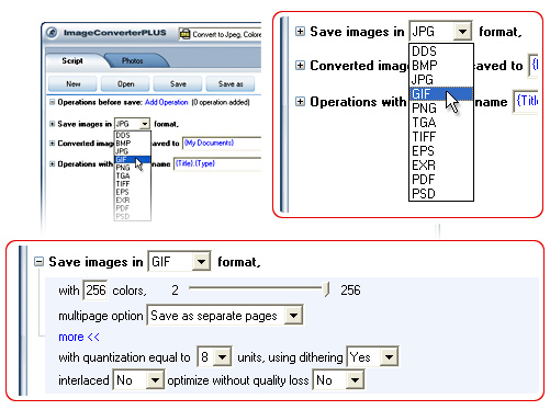 Convert TGA  to GIF. Avaible settings for GIF file format.