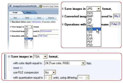 Avaible settings for TGA file