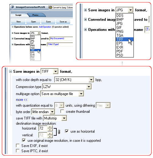 Convert TGA to TIF. Avaible settings for TIF file format.